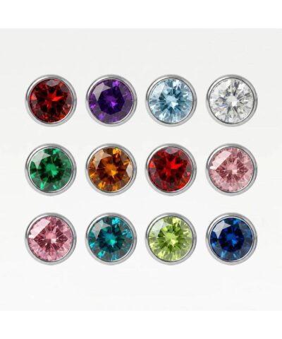 Nina Birthstone Blue Zircon 316L Çelik Kulak Delme Küpesi