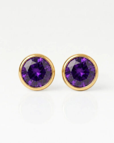Nina Birthstone Amethyst Altın Kaplama 316L Çelik Kulak Delme Küpesi