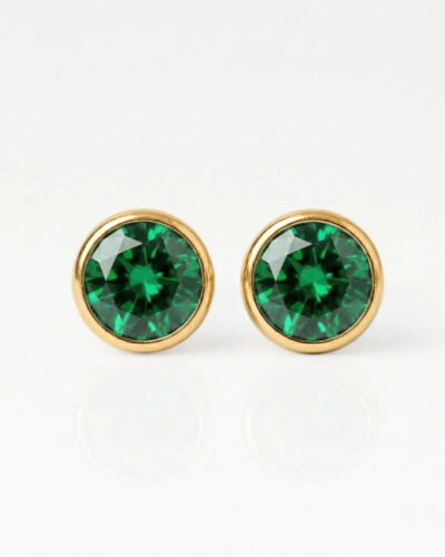 Nina Birthstone Emerald Altın Kaplama 316L Çelik Kulak Delme Küpesi