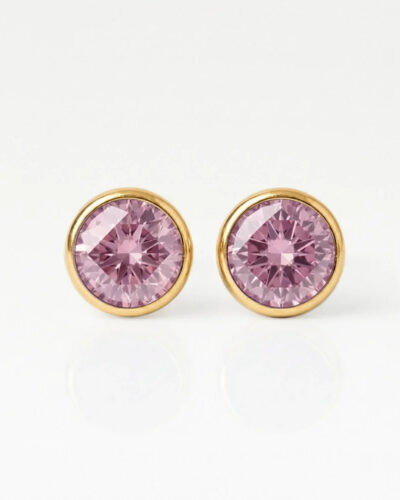 Nina Birthstone Light Rose Altın Kaplama 316L Çelik Kulak Delme Küpesi