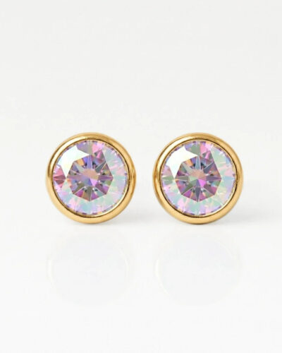 Nina Birthstone Rock Crystal Altın Kaplama 316L Çelik Kulak Delme Küpesi