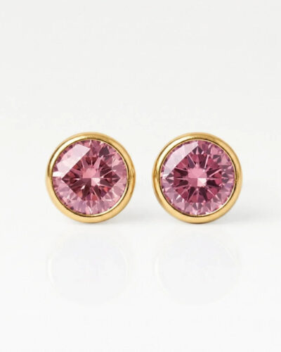 Nina Birthstone Rose Altın Kaplama 316L Çelik Kulak Delme Küpesi
