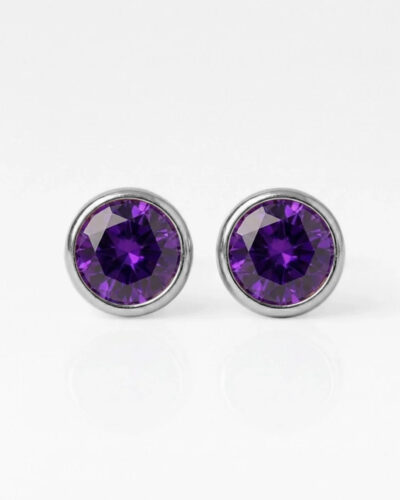 Nina Birthstone Amethyst 316L Çelik Kulak Delme Küpesi