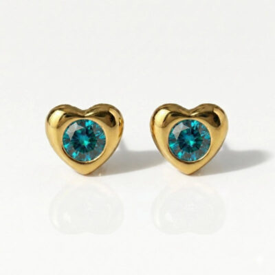 Nina Heartlite Blue Zircon Altın Kaplama 316L Çelik Kulak Delme Küpesi