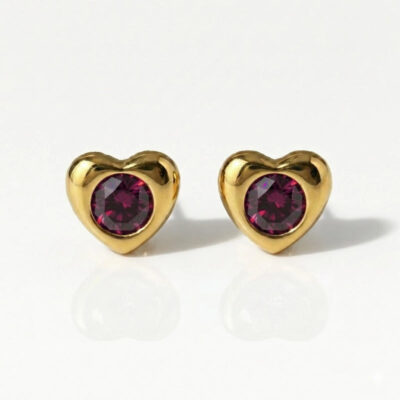 Nina Heartlite Garnet Altın Kaplama 316L Çelik Kulak Delme Küpesi