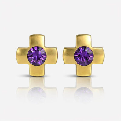 gold_Crosslite_Amethyst.jpg Nina Crosslite Amethyst Altın Kaplama 316L Çelik Kulak Delme Küpesi