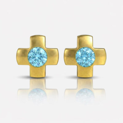 Nina Crosslite Aquamarine Altın Kaplama 316L Çelik Kulak Delme Küpesi