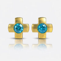 Nina Crosslite Blue Zircon Altın Kaplama 316L Çelik Kulak Delme Küpesi
