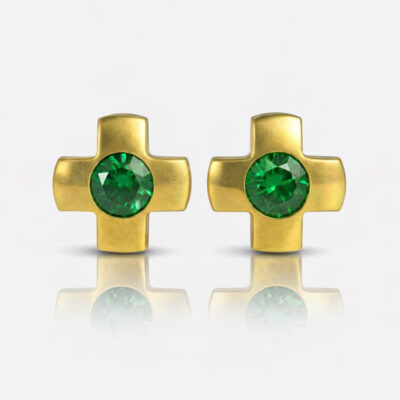 Nina Crosslite Emerald Altın Kaplama 316L Çelik Kulak Delme Küpesi