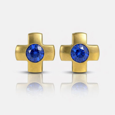gold_Crosslite_Sapphire.jpg Nina Crosslite Sapphire Altın Kaplama 316L Çelik Kulak Delme Küpesi