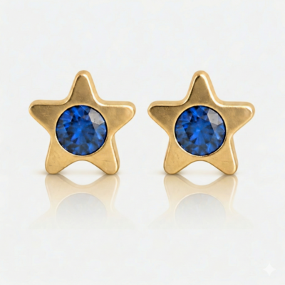 Nina Starlite Sapphire Altın Kaplama 316L Çelik Kulak Delme Küpesi