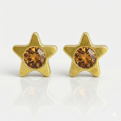 Nina Starlite Topaz Altın Kaplama 316L Çelik Kulak Delme Küpesi
