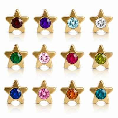 Nina Starlite Assorted Altın Kaplama 316L Çelik Kulak Delme Küpesi