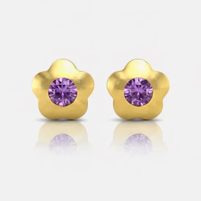 Altın Kaplama Cerrahi Çelik Kulak Delme Küpesi - Flowerlite Amethyst Alerji Yapmayan Altın Kaplama Cerrahi Çelik Kulak Delme Küpesi - Flowerlite Amethyst Alerji Yapmayan