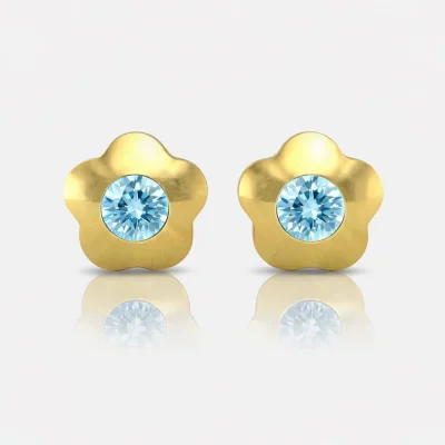 Altın Kaplama Cerrahi Çelik Kulak Delme Küpesi - Flowerlite Aquamarine Alerji Yapmayan