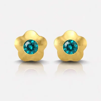 Altın Kaplama Cerrahi Çelik Kulak Delme Küpesi - Flowerlite Blue Zircon Alerji Yapmayan