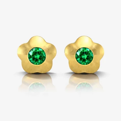 Altın Kaplama Cerrahi Çelik Kulak Delme Küpesi - Flowerlite Emerald Alerji Yapmayan