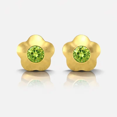 Altın Kaplama Cerrahi Çelik Kulak Delme Küpesi - Flowerlite Peridot Alerji Yapmayan