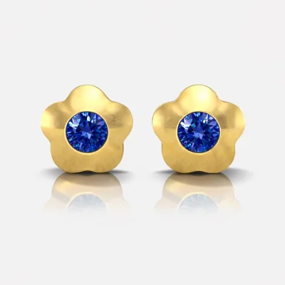 Altın Kaplama Cerrahi Çelik Kulak Delme Küpesi - Flowerlite Sapphire Alerji Yapmayan