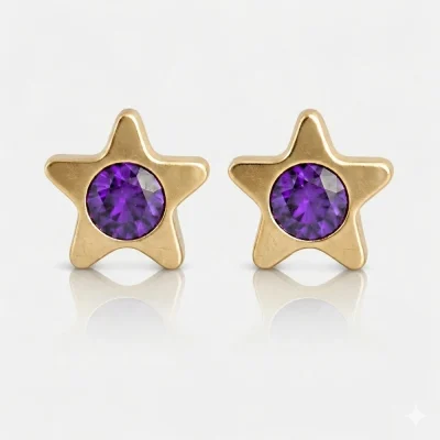 Altın Kaplama Cerrahi Çelik Kulak Delme Küpesi - Starlite Amethyst Alerji Yapmayan Altın Kaplama Cerrahi Çelik Kulak Delme Küpesi - Starlite Amethyst Alerji Yapmayan