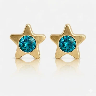 Altın Kaplama Cerrahi Çelik Kulak Delme Küpesi - Starlite Blue Zircon Alerji Yapmayan
