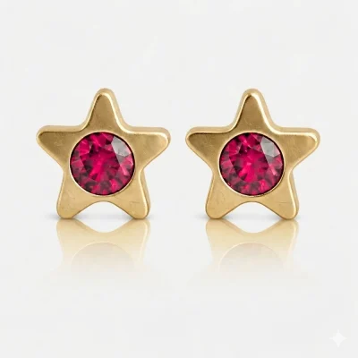 Altın Kaplama Cerrahi Çelik Kulak Delme Küpesi - Starlite Ruby Alerji Yapmayan