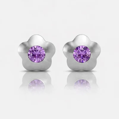 Cerrahi Çelik Kulak Delme Küpesi - Flowerlite Amethyst Alerji Yapmayan Cerrahi Çelik Kulak Delme Küpesi - Flowerlite Amethyst Alerji Yapmayan