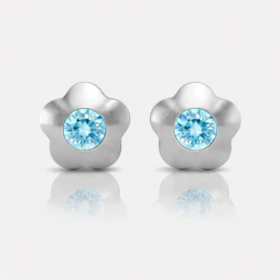 Cerrahi Çelik Kulak Delme Küpesi - Flowerlite Aquamarine Alerji Yapmayan
