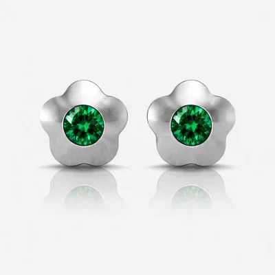 Cerrahi Çelik Kulak Delme Küpesi - Flowerlite Emerald Alerji Yapmayan