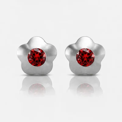 Cerrahi Çelik Kulak Delme Küpesi - Flowerlite Garnet Alerji Yapmayan