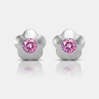 Cerrahi Çelik Kulak Delme Küpesi - Flowerlite Light Rose Alerji Yapmayan