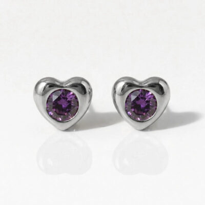 Nina Heartlite Amethyst Cerrahi Çelik 316L Çelik Kulak Delme Küpesi