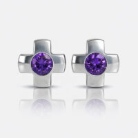 Nina Crosslite Amethyst Cerrahi Çelik 316L Çelik Kulak Delme Küpesi