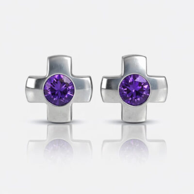 Nina Crosslite Amethyst Cerrahi Çelik 316L Çelik Kulak Delme Küpesi